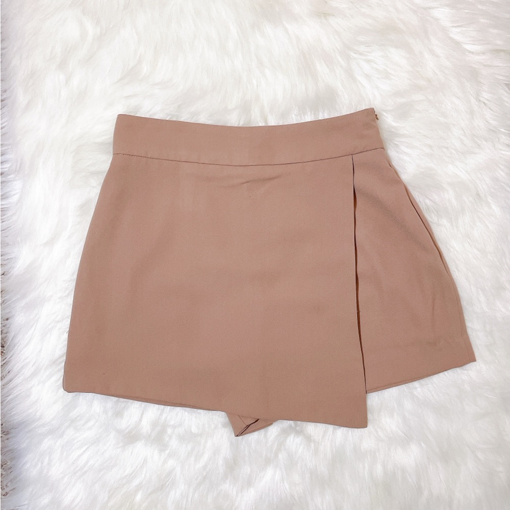 Brown tan a-line wrap skort